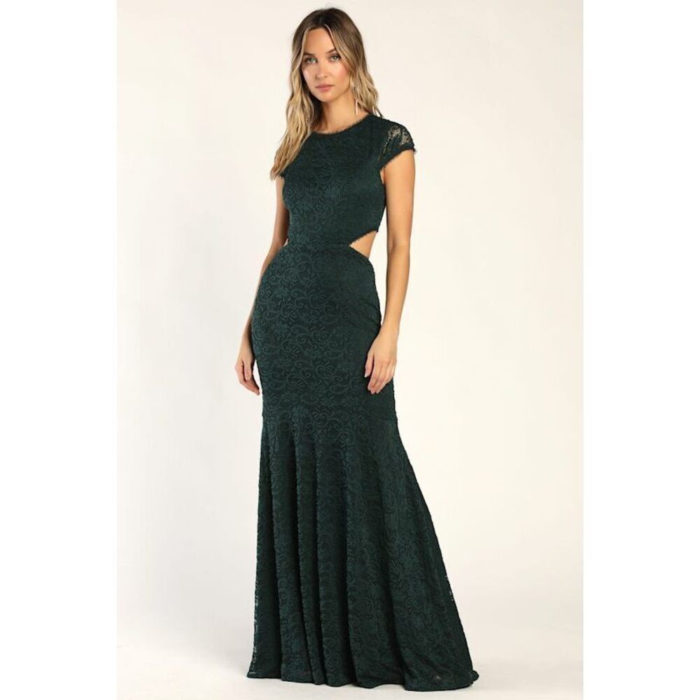 Lulus Lovely Allure Dark Teal Lace Short Sleeve Maxi Dress Blue - Size Small